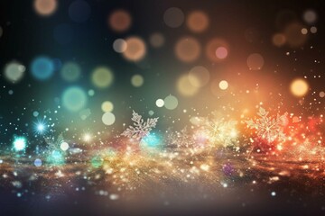 Christmas stars, bokeh and snowflakes - banner | background. Generative AI