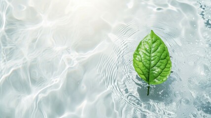 Green leaves on water surface. Beautiful water ripple background for product presentation. Copy space - Powered by Adobe