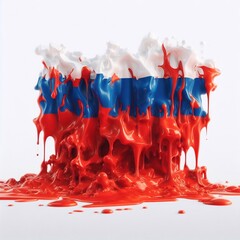 russia flag with red color melting. AI generated illustration