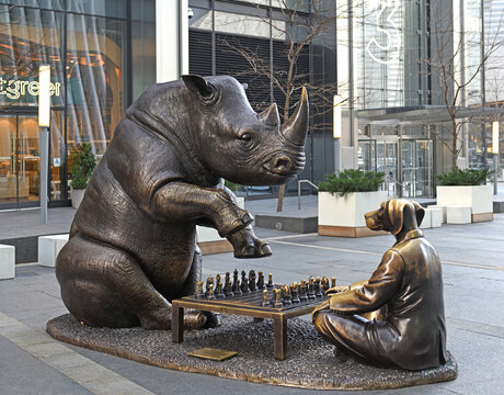 Wild Life for Wildlife in New York, part of broader Love The Last project. Dogman and white rhino game of chess