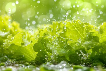 butter head lettuce falls under water with a splash. isolated on white background - obrazy, fototapety, plakaty
