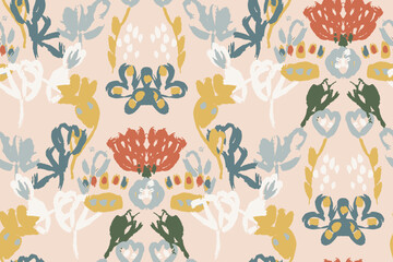 Abstract floral seamless pattern. gouache painting