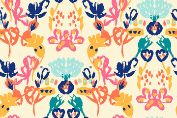 Abstract floral seamless pattern. gouache painting