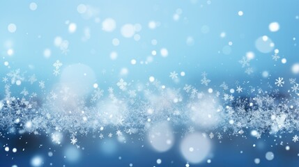 Fototapeta na wymiar Falling snowflakes and Bokeh with white snow on a blue background