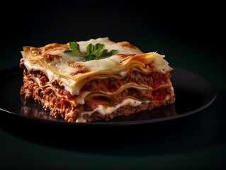 Piece of meat lasagna on a plate