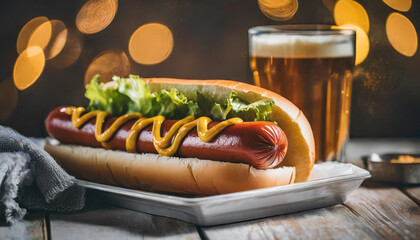 A magazine quality shot of a delicious hot dogs, and a cozy atmosphere