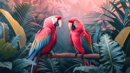 Parrots in the tropical forest.