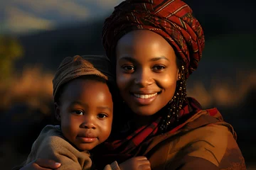 Foto auf Acrylglas Heringsdorf, Deutschland African woman in the village holding her child in the lap,