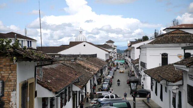Streets of Popayan. White city of Popayan, Colombia. 4k footage.