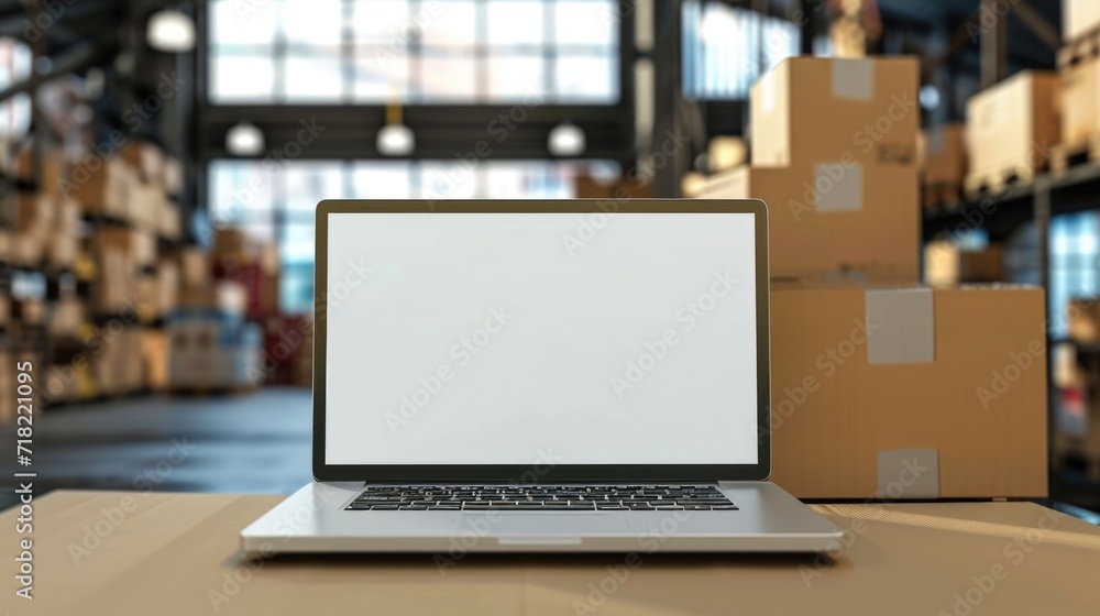 Poster laptop computer sitting on a wooden table. suitable for technology and workspace concepts