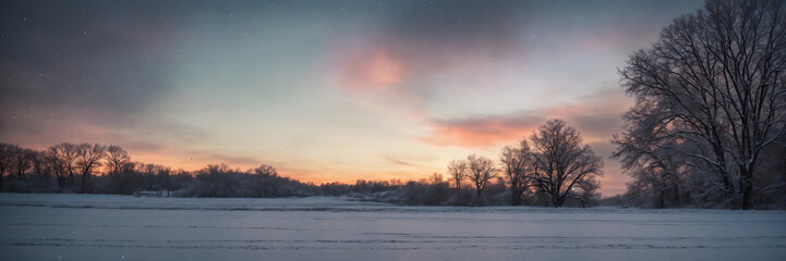 Beautiful winter landscape at sunset