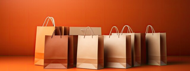 Paper shopping bags with copy space for sale concept. Shopping bag mockup.