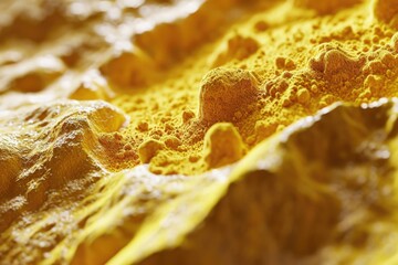 A detailed view of a yellow substance. This image can be used to depict anything from a chemical reaction to a vibrant texture for design projects