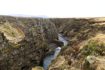 Kolugljúfur is a very pretty canyon located in the north of Iceland and known for its Kolufossar falls that flow to the bottom of the gorge