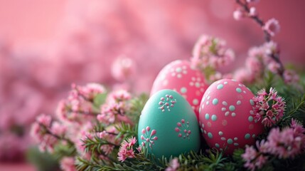 Fototapeta na wymiar Abstract Easter Background with Decorated Eggs - AI Generated