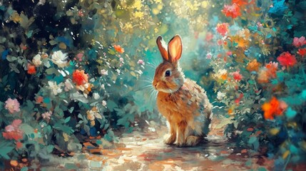 Whimsical Garden Bunny Artwork - AI Generated