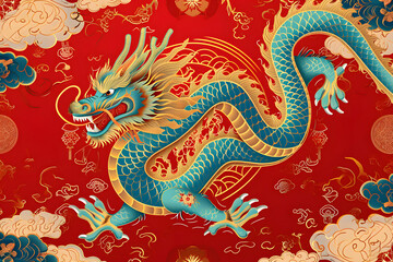 Chinese New Year background with dragon cartoon.