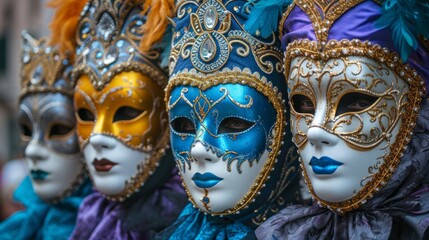 Fototapeta na wymiar Colorful Carnival Masks on Display - AI Generated