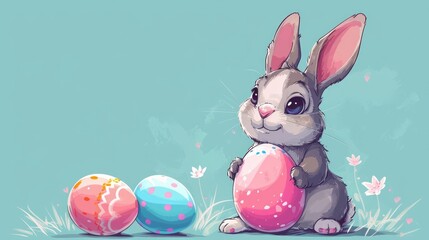 Adorable Cartoon Bunny Holding Easter Egg Illustration - AI Generated - AI Generated