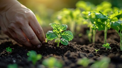 Close-Up of Farmer's Hands Planting Seedling in Pot - AI Generated