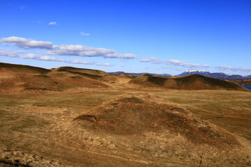 View in the Myvtan National park located in northern Iceland in the vicinity of the Krafla volcano