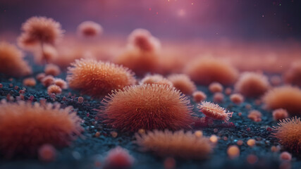 İmaginary bacteria molecule, Bacteria virus or germs illustration.  Human immune system virus. AI generated image