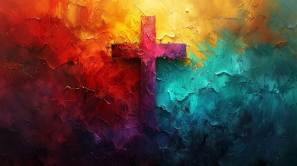 Colorful Abstract Background with Cross Christian Illustration - AI Generated