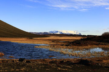 View in the Myvtan National park located in northern Iceland in the vicinity of the Krafla volcano