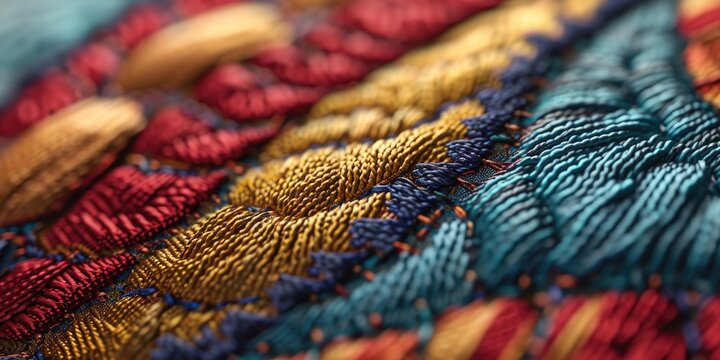 A detailed close up of a piece of embroidery. Perfect for craft enthusiasts and textile designers