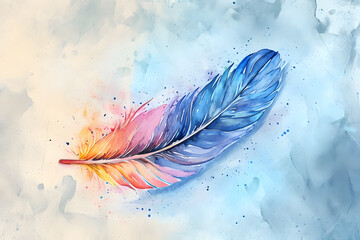 Colorful feather  watercolor illustration