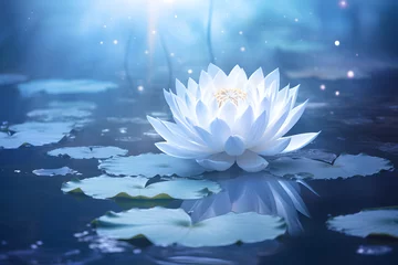 Fotobehang lotus flower in a blue pond © sugastocks