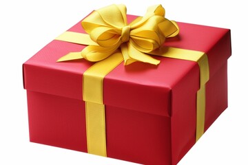 Red Gift Box adorned with a Yellow Bow and Ribbons in PNG format, 