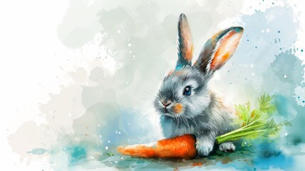 Adorable Rabbit Holding a Carrot - Watercolor Painting - AI Generated