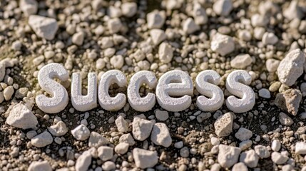 Pumice Stone Success concept creative horizontal art poster. Photorealistic textured word Success on artistic background. Horizontal Illustration. Ai Generated Achievement and Victory Symbol.