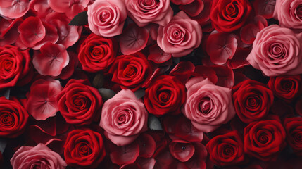 Pink roses background, beautiful red rose bouquet flowers, valentines day concept