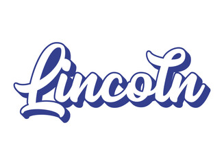 Handwritten word Lincoln. Name of State capital of Nebraska . 3D vintage, retro lettering for poster, sticker, flyer, header, card, clothing