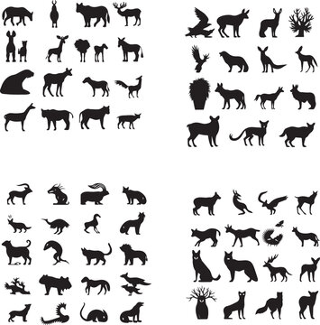 Set of Animal Silhouette vector on white background