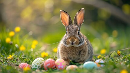 Fototapeta na wymiar Easter Bunny and Eggs - AI Generated