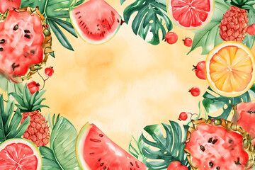 Summer item frame border background in watercolor style.
