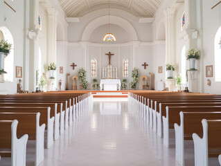 wedding decorations in the church with flower bouquets