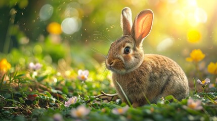 Fototapeta na wymiar Easter Bunny in the Garden - AI Generated