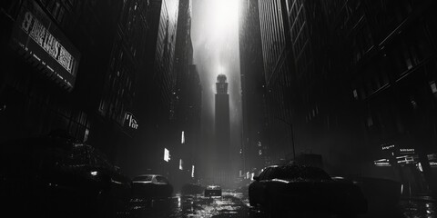 A black and white photo capturing the beauty of a city at night. Perfect for urban landscapes and...