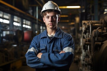 Portrait of Teenage Engineering Apprentice Training in a Factory for Engineering - obrazy, fototapety, plakaty