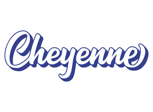Handwritten word Cheyenne. Name of State capital of Wyoming . 3D vintage, retro lettering for poster, sticker, flyer, header, card, clothing