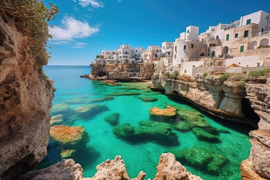 Breathtaking View of the Adriatic from the Cliffs of Bari's Old Town in Polignano a Mare, Apulia
