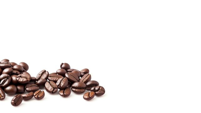 Coffee Beans on a white background with copy space. Banner with Coffee Beans, for design or text insertion