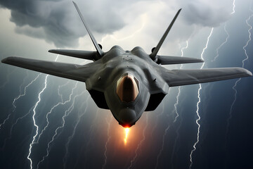 Modern stealth fighter plane. Flight in formation, flyby and landing, take off bombing, dog fight, firing missile.
