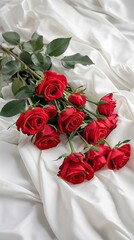 Fototapeta premium Morning Serenity with Red Roses on Pristine White