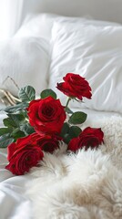 Morning Serenity with Red Roses on Pristine White