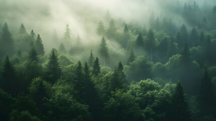 Mystical forest fog